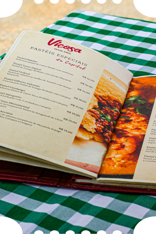 Cardápio da Viçosa aberto na página de pastéis especiais